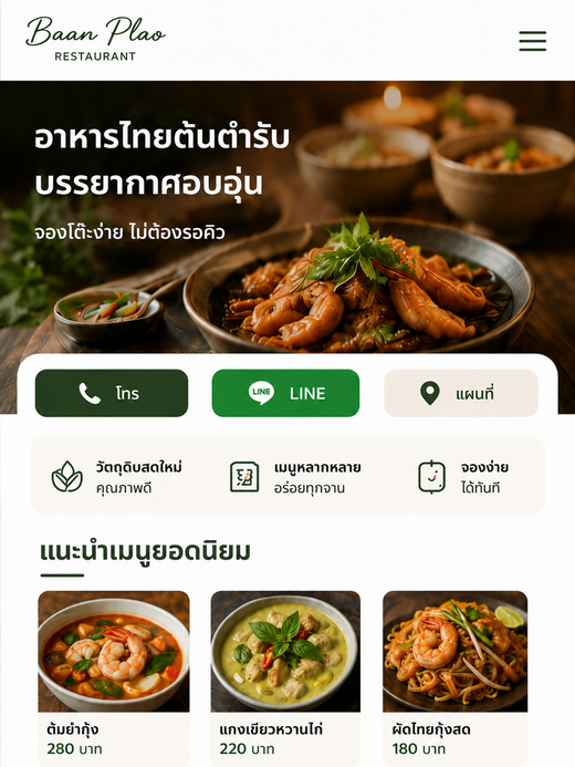 ตัวอย่างหน้าโปรโมตร้านอาหาร